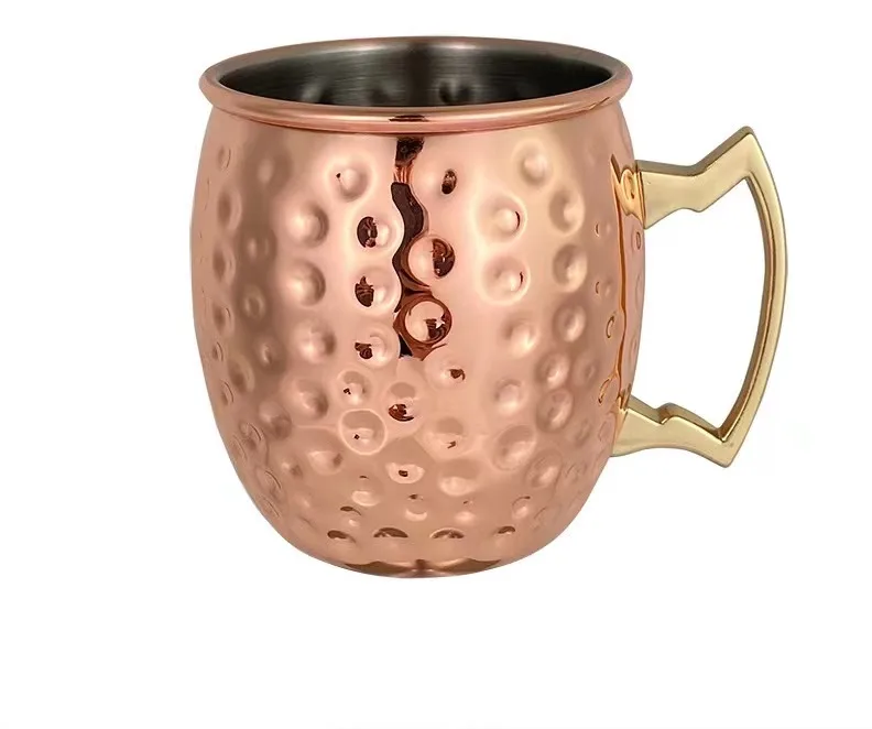 Hot sale high quality gold plated stainless steel with handle metal hammer pattern mug for party bar available