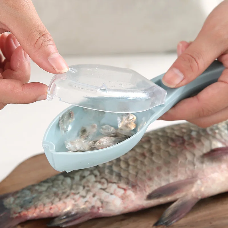 Simple Fish Scale Scraper Three in One Kitchen Tool Manual Descaling Plastic Fish Shaped Scraper With Lid