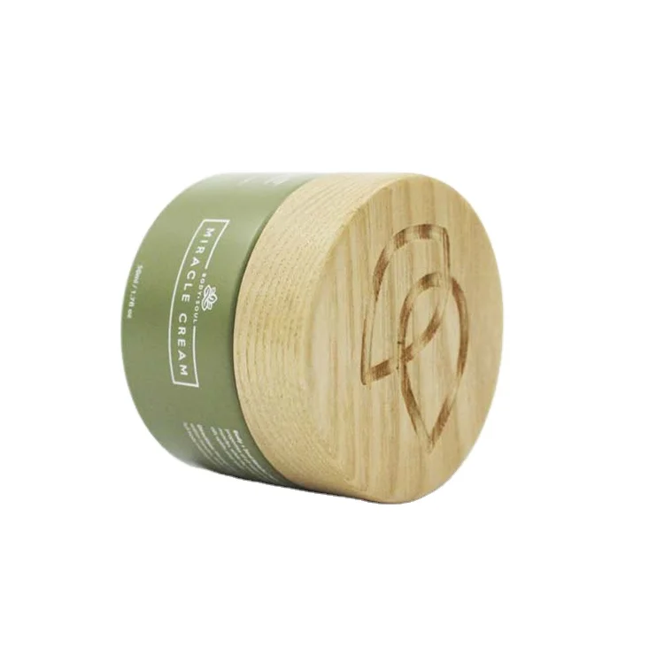 wholesale christmas cosmetic glass jar 50g bamboo lid glass jar cosmetic with engrave logo empty cream jar 50ml