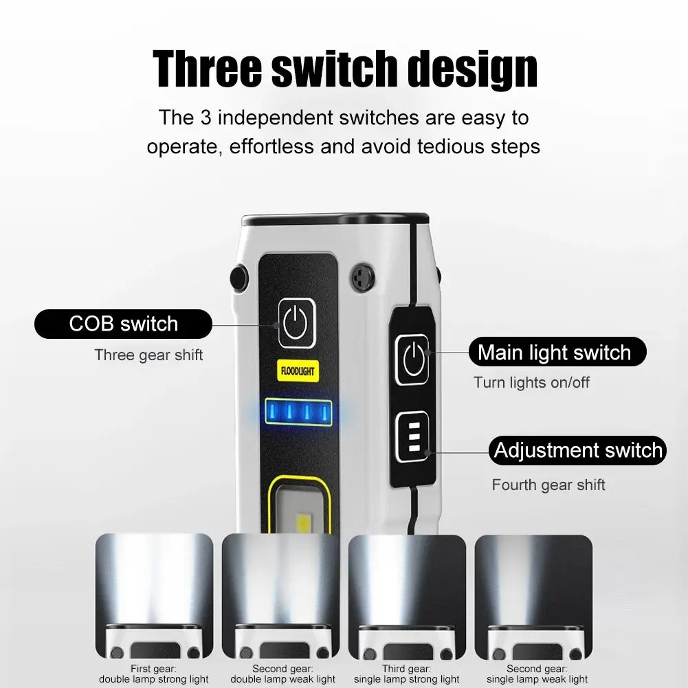 1200mAh Battery 4 Gears Rechargeable COB Powerful Magnet Power Bank Function Mini Flashlights