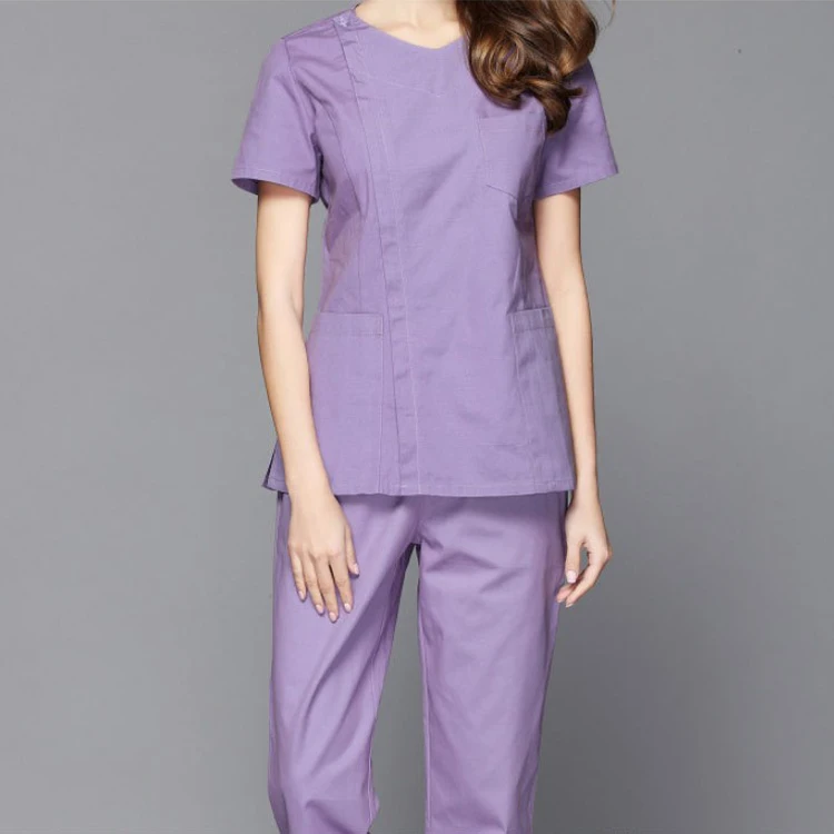 
OEM Factory Ladies New Style Fashionable V-neck Button Closure Nurse Hospital Uniform Women 