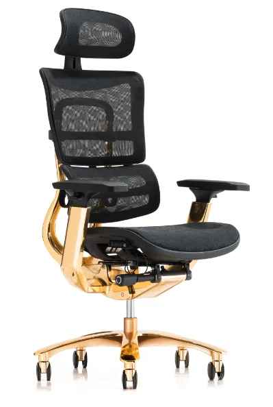 Luxury Furniture CEO Boss Executive Office Chair Gold Gild With High Back 360 Swivel Modern Classic Design PU Amrest Footrest