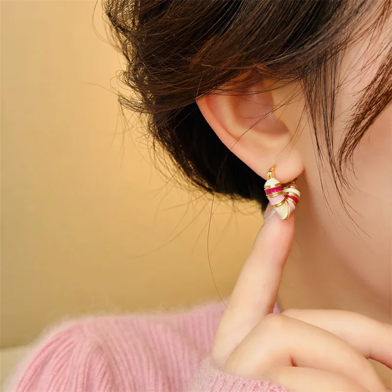 Dainty Sterling Silver Post Earrings Designer Fashion Enamel Cut Zircon Pink Heart Flower Butterfly Stud Earrings for Girls