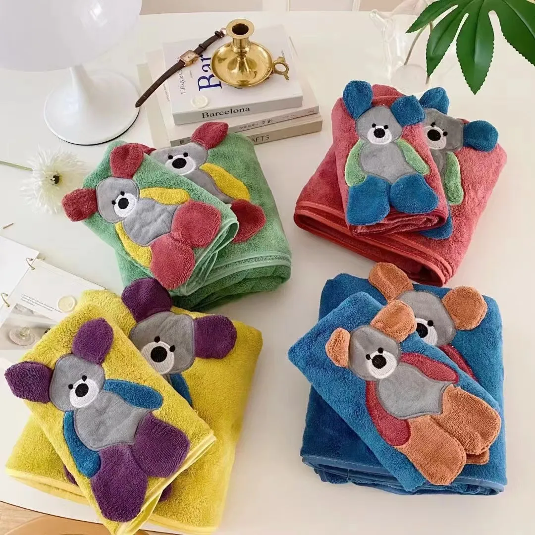 Wholesale coral fleece Star delu towel bath towel 3D three-dimensional embroidery piping border cute adult baby universal