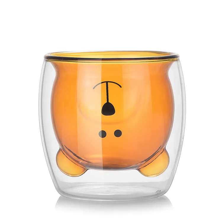 2021 тонко обработанная термостойкая стеклянная чашка из боросиликатного стекла с двойным мультяшным рисунком