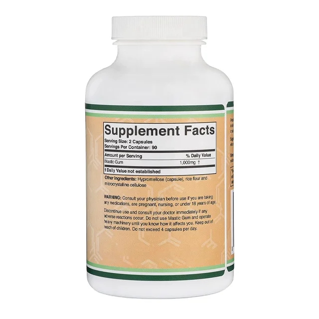 New arrival OEM Hot Double Wood Supplements Mastic Gum Capsules 180 Count Genuine Chios for Stomach