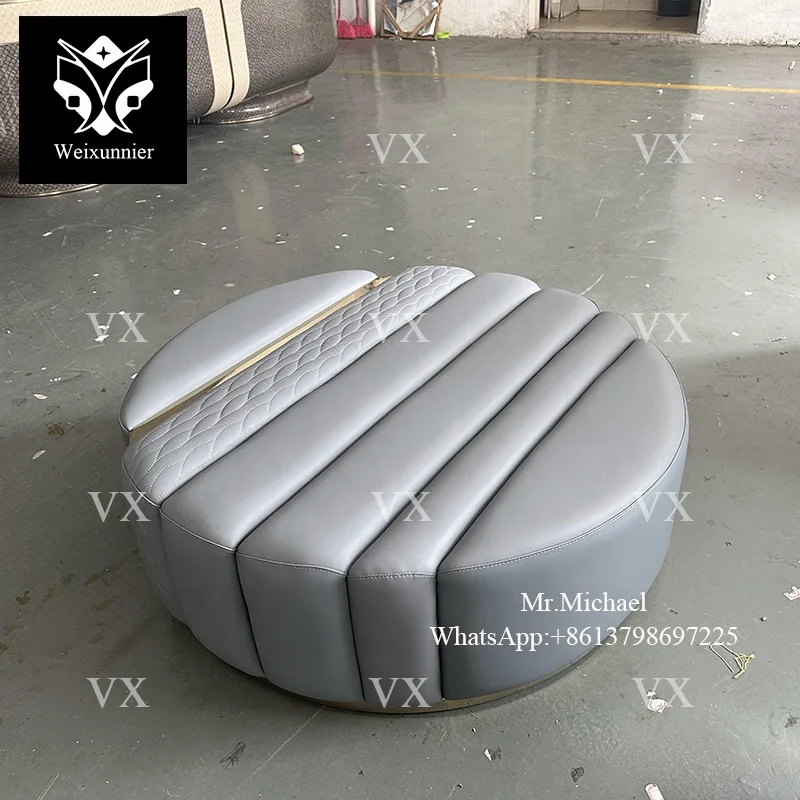Elegant Round Tufted Leather Ottoman Premium Quality Handcrafted Stylish Addition For Home And Hotel Unique Design Ottoman