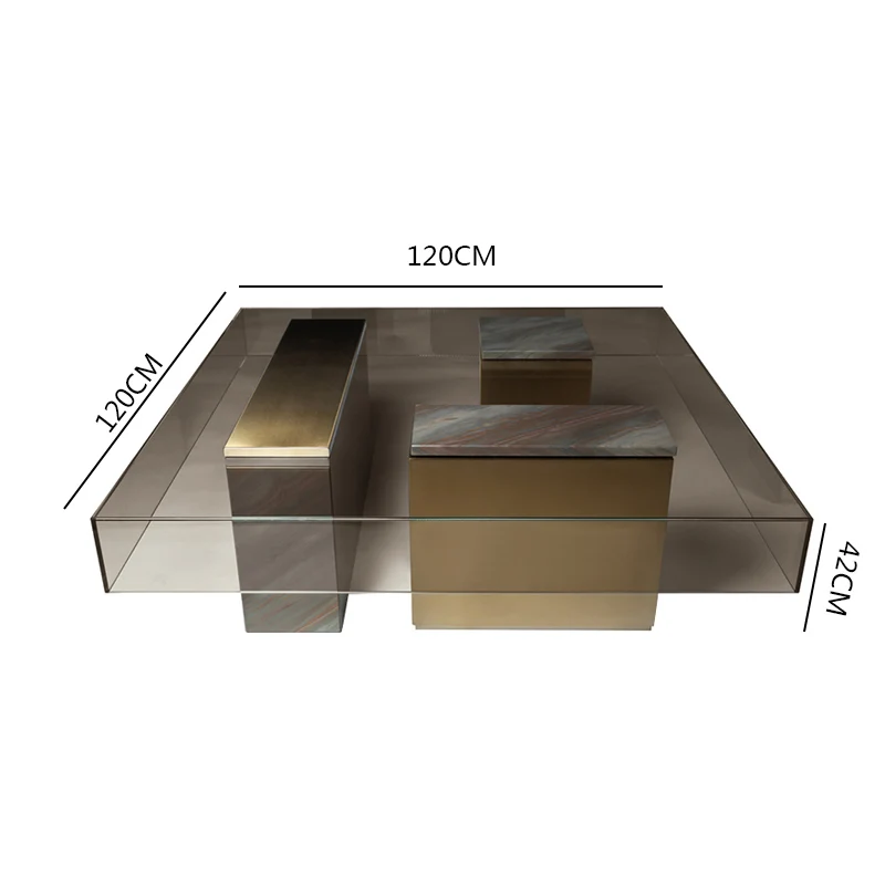 Modern living room furniture toughened glass top copying marble leg red glass tea table tea table