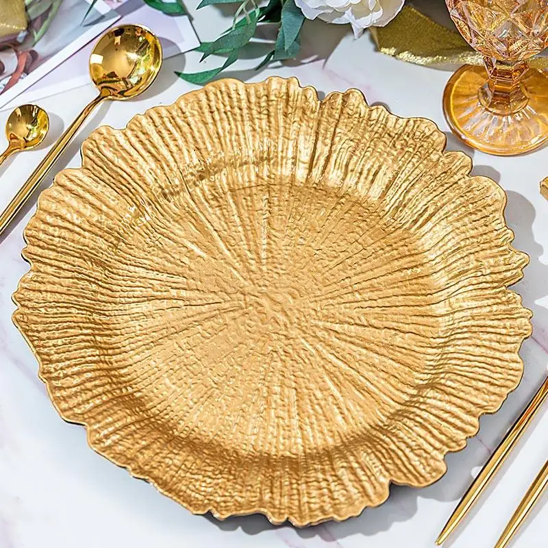 13 inch gold reef charger plates wedding decoration melamine plates for restaurant