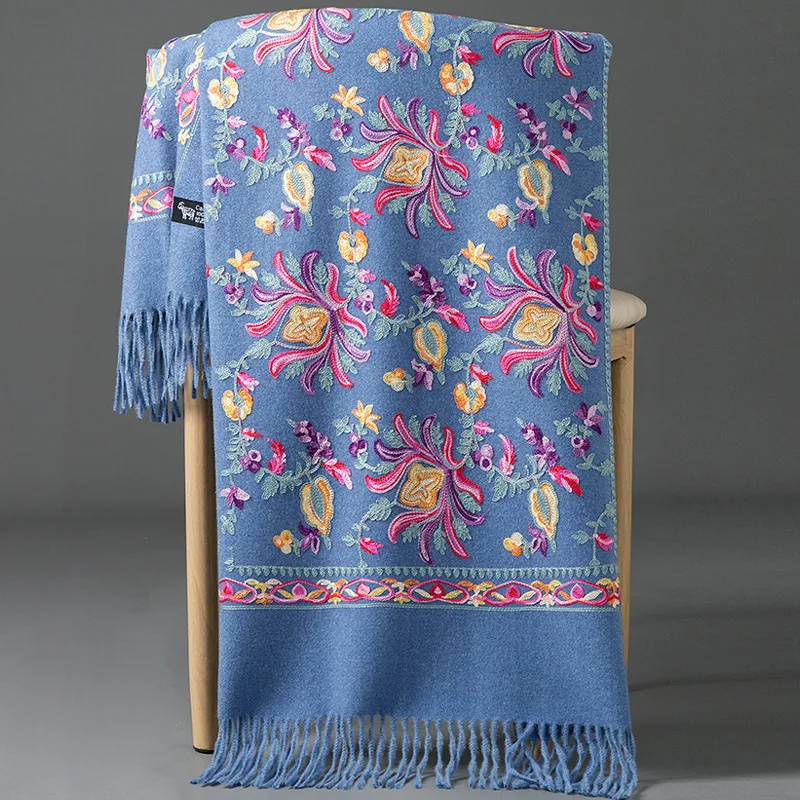 Chinese Embroidery Embroidery Scarf Women Autumn Winter Ethnic Style Cashmere Fringe Embroidery Thick Warm Shawl