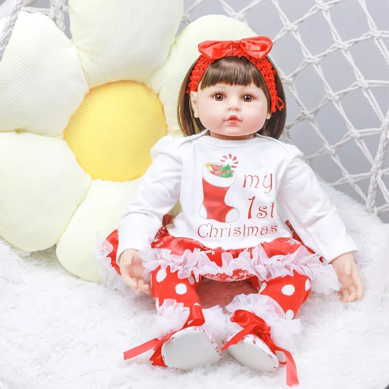 24 Inch Lifelike Silicone Vinyl Dolls Christmas Gifts Reborn Doll Toys Wearing Christmas Costume Dress for Kids