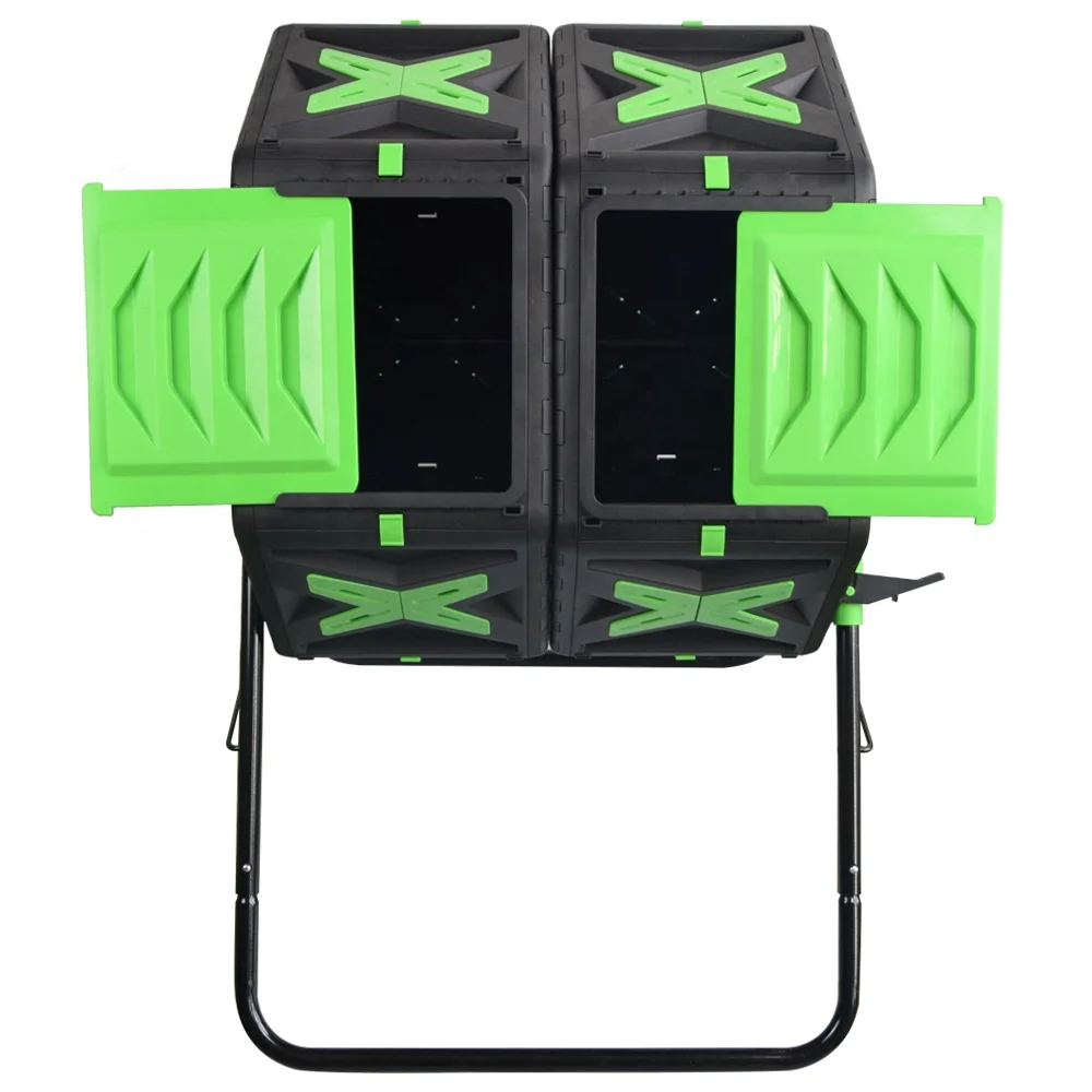 120L 32Gallon Dual Batch Twin Material Plastic Chamber& Metal Tube Quick Compost Tumbler