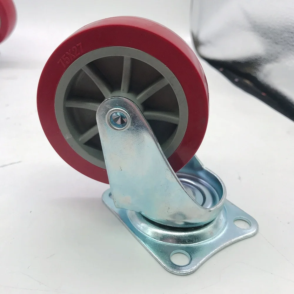 3 Inch 75mm China Manufacturer PP Core Red PU Polyurethane Swivel Furniture Caster Wheels