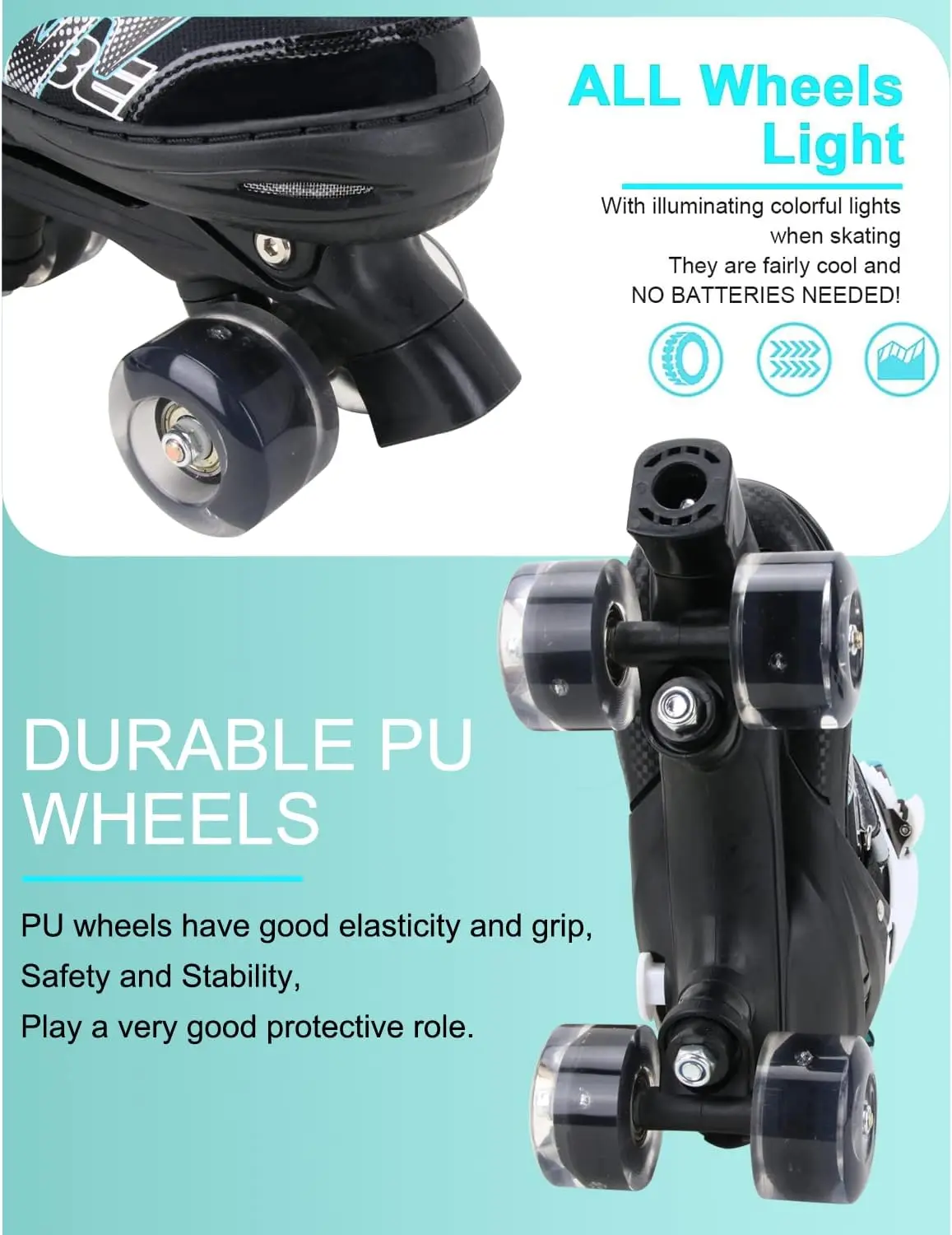 Rainbow Unicorn 4 Size Adjustable Light up Roller Skates for Girls Boys for Kids