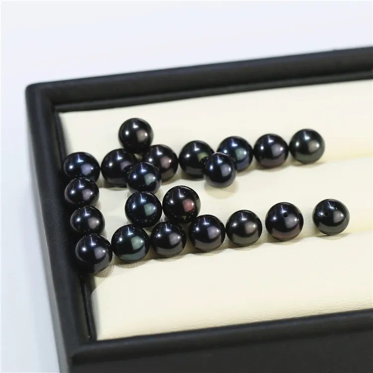 FEIRUN Perfect Round 8mm  Loose AA+ Quality black Round half hole Freshwater Pearl