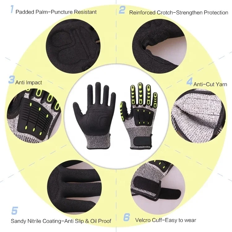 Wefocus Oilfield Sandy Nitrile Cut Resistant Anti Vibration Shock Proof Tpr Gloves Anti Impact Gloves Mechanic Gloves