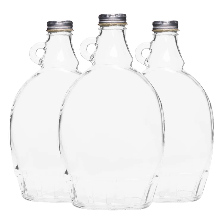 8oz Flat Glass Bottle with Handle and metal Cap for Maple Syrup Hot Sauce