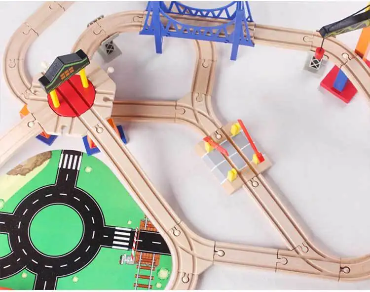 2022 Wooden table toys children train railway classic wood mini track for kids wooden model set train slot toys