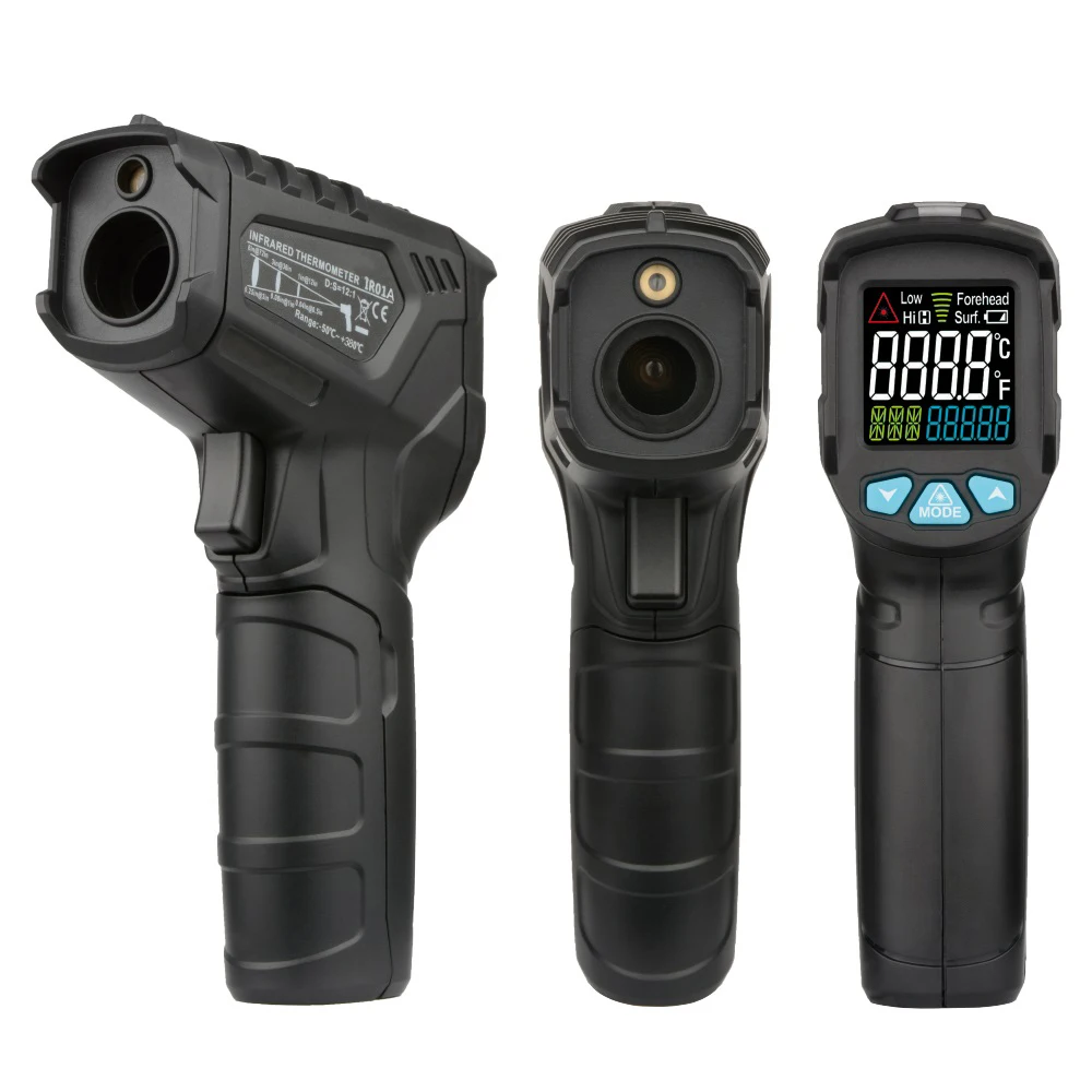 Black commercial high accuracy industrial digital thermometer scanner gun with targeting laser infrared thermometer for industry