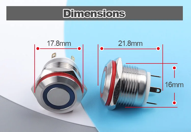 16mm 4pin high with ring light 3.3V 5V 12V 24V button switch emergency button