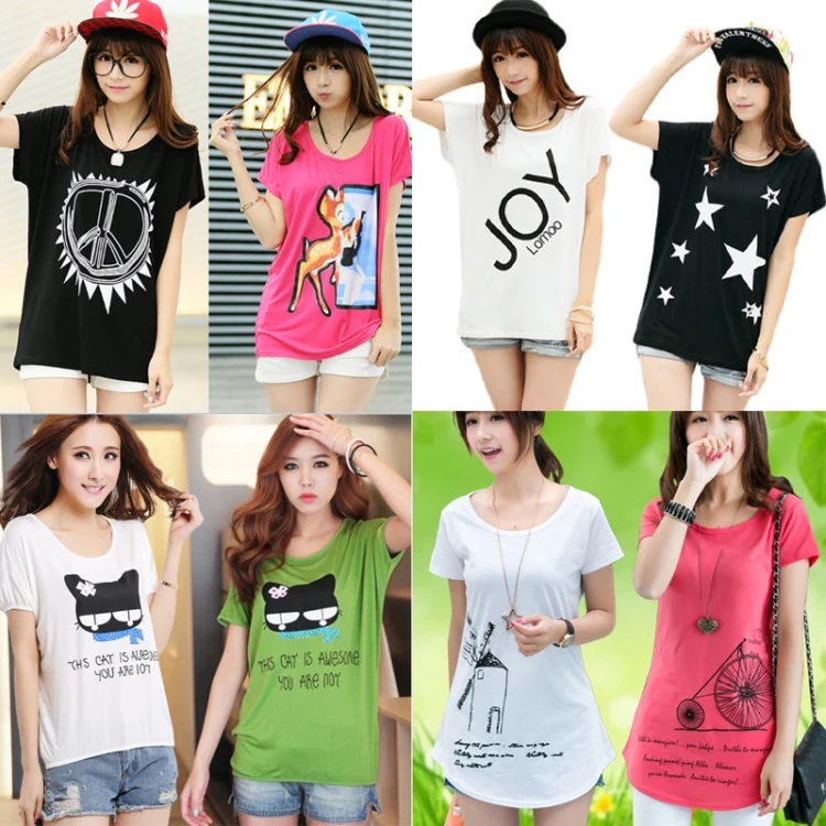 
plus size low price wholesale printed women summer cotton t shirts OC93 