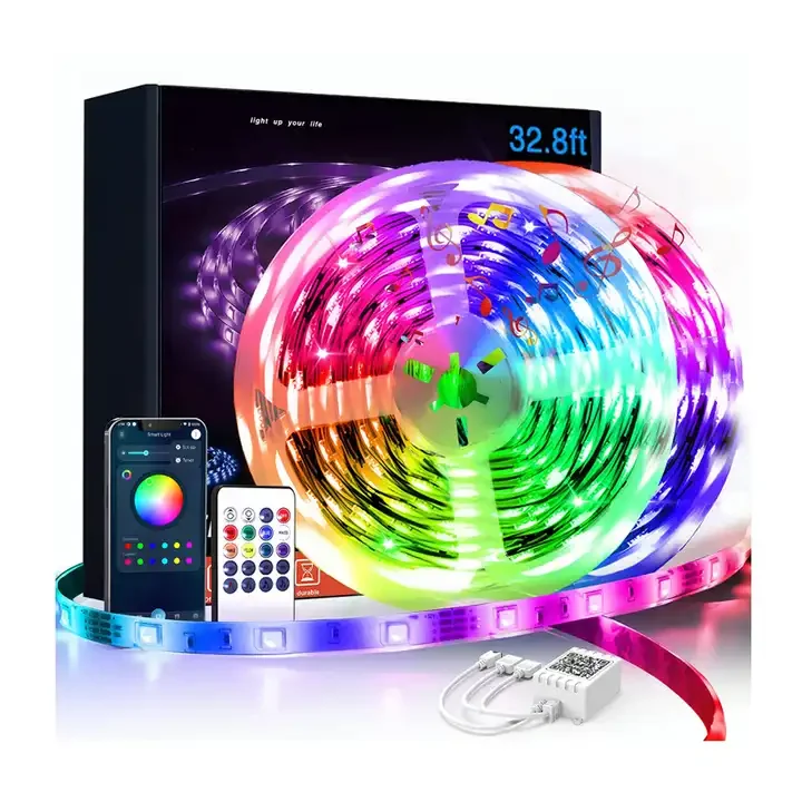QQE WiFi Tuya IP20 12V 10m 5050 RGB App Control Alexa Google Voice Activated Smart LED Light Strips