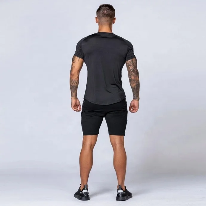 Elongated Gym T Shirt Longline Curved Hem OEM 95% Polyester 5% Elastane Men T Shirt