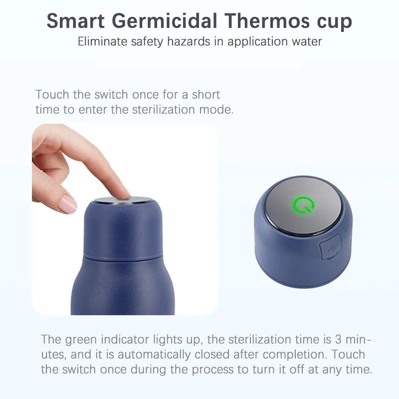 600ml Stainless Steel  temperature thermo Self-Cleaning  water purifying water filter bottle with UV purifier