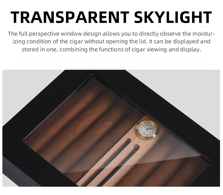 Custom logo humidor cigar box luxury wholesale smell proof black wooden blank hygrometer humidor best cedar cigar box