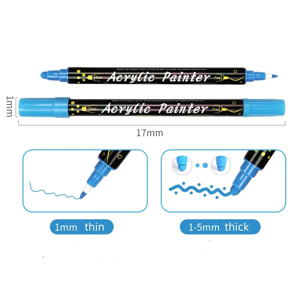 Customized Acrylic Marker Pen Double Tip Dot And Tip Coloring Marker Multiple Colors For Canvas Paper Glass Rock