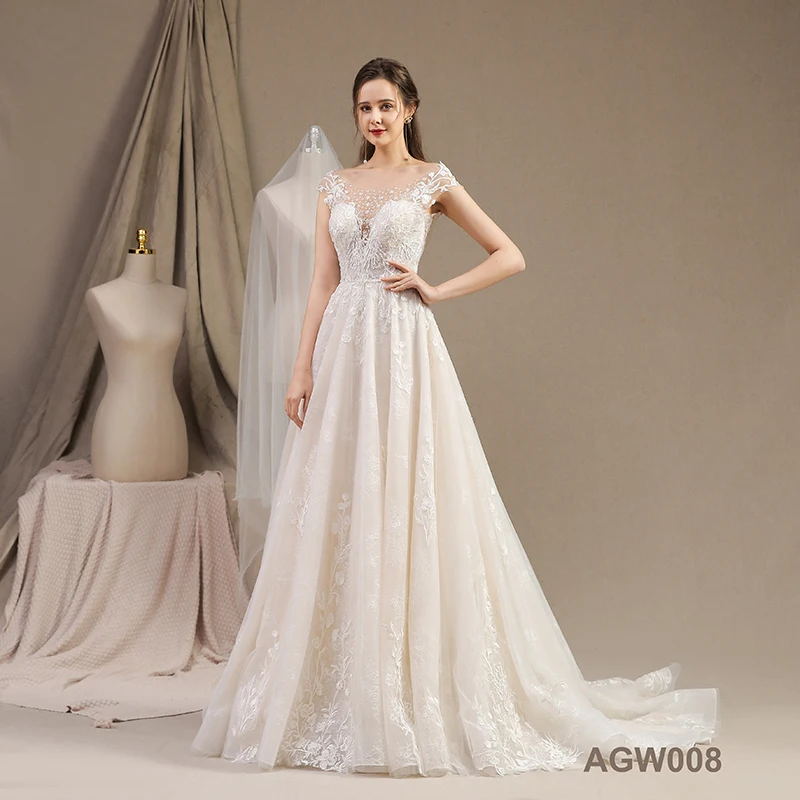 Simple sleeveless lace wedding dress waist - down temperament simple wedding dress