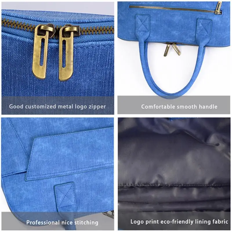 
OEM Custom Logo Office Bag FashionPU Denim Design Water Proof Easy Carry Business Leisure Laptop Office Bag for Men 