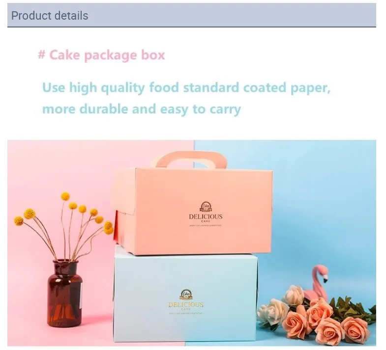 Simple Square Birthday Cake Paper Cake Box Black With Handle Recyclable