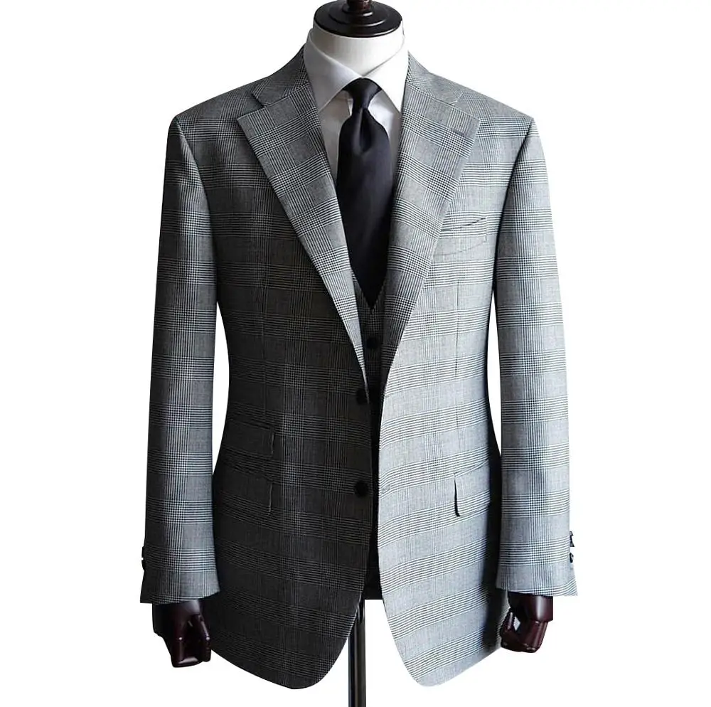 Fashion New Style wool  2017 Smooth single  breasted grey plaid Feel Men Suit