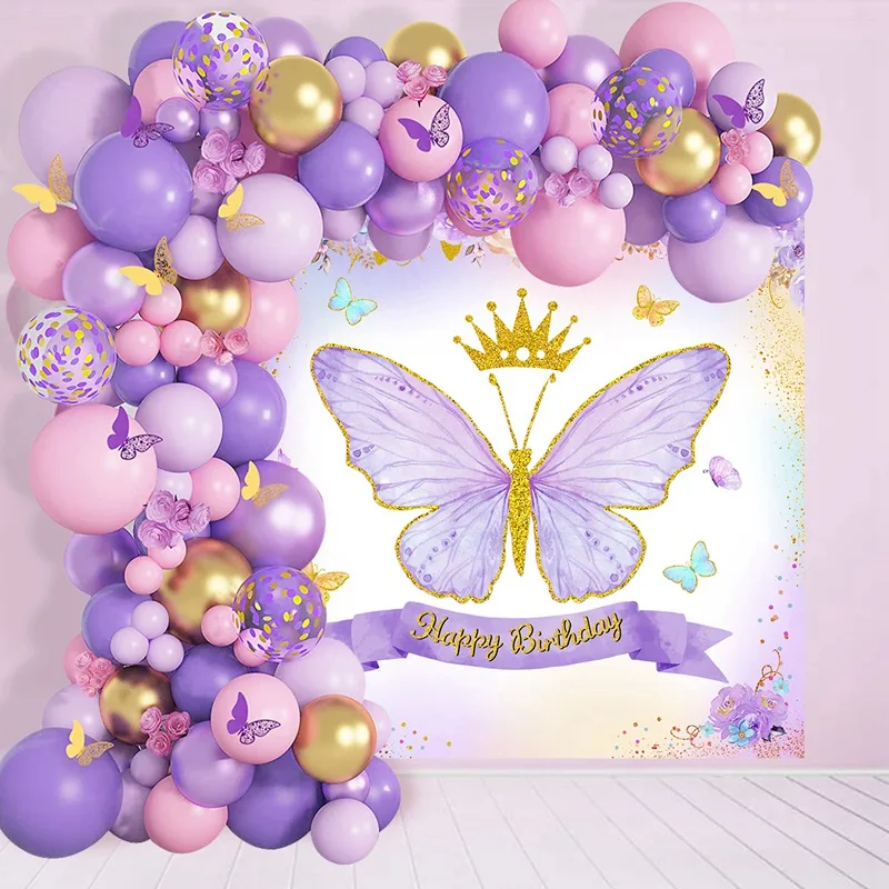 Butterfly Theme Party Decorations Sets Butterfly Balloons Arch Kit With Backdrop Wall Decorations For Baby Shower Birthday Party