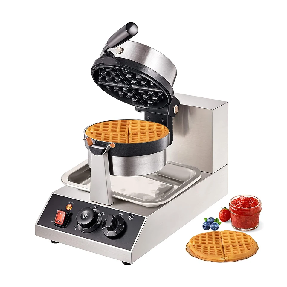 HT10 Commercial Waffle Maker 1200W Round Waffle Iron, Non-Stick Waffle Baker Machine with 122-572℉ / 50-300℃ Temp Range