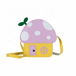 Heopono Yiwu Factory Faux PU Leather Small Crossbody Bag Boys Girls Lovely Cartoon Mushroom Children OEM Cute Fashion Kids Bag