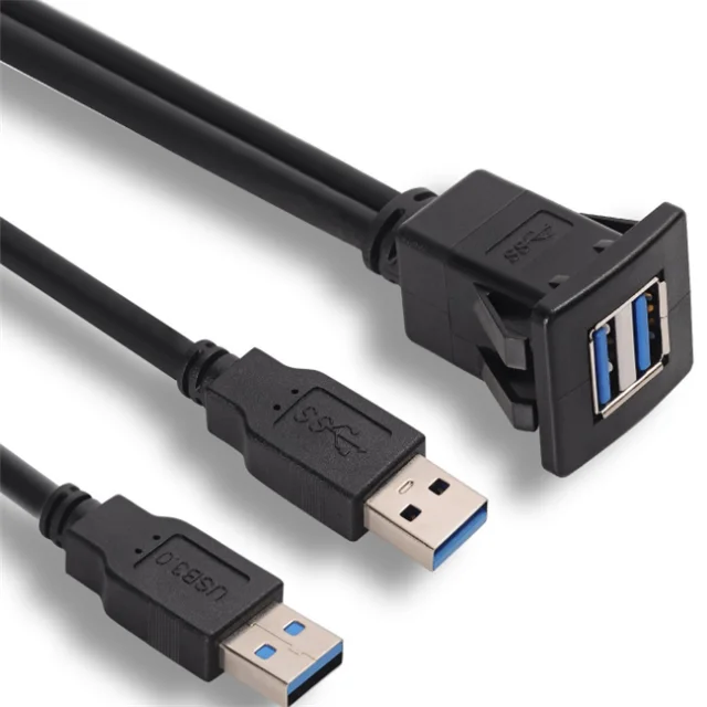 12V 24V Surface Panel Car Dashboard Square Flush Mount Dual Usb Extension Cable Usb For Car Dashboard