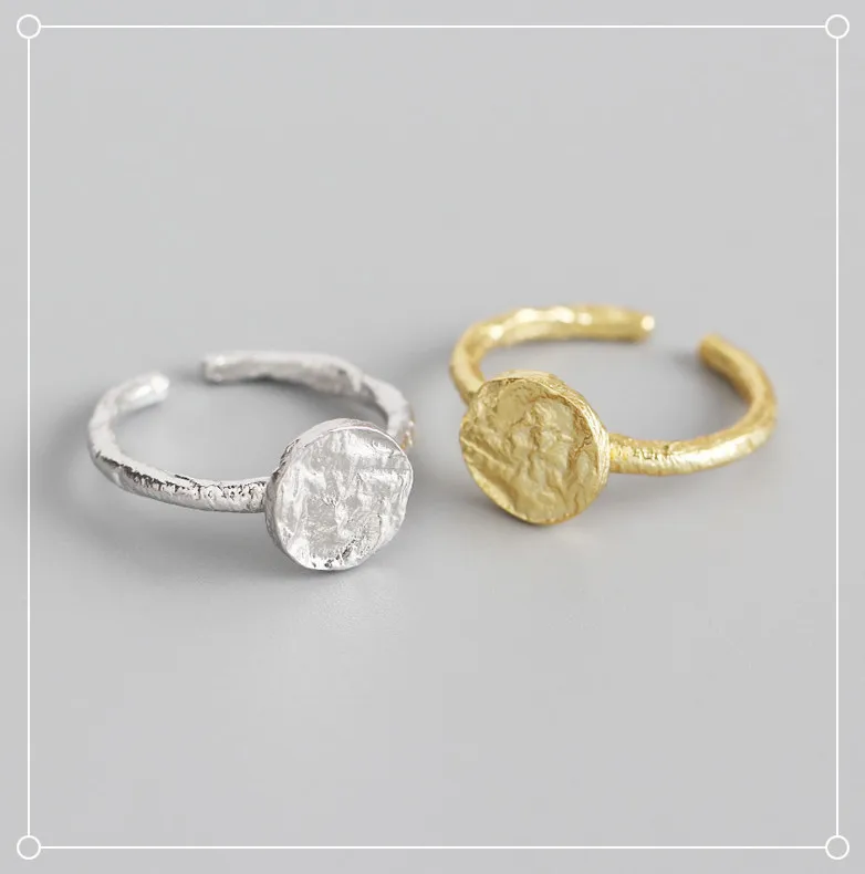 Geometric Round 925 Sterling Gold/Silver Vermeil Women Simple Finger Rings Fine Jewelry