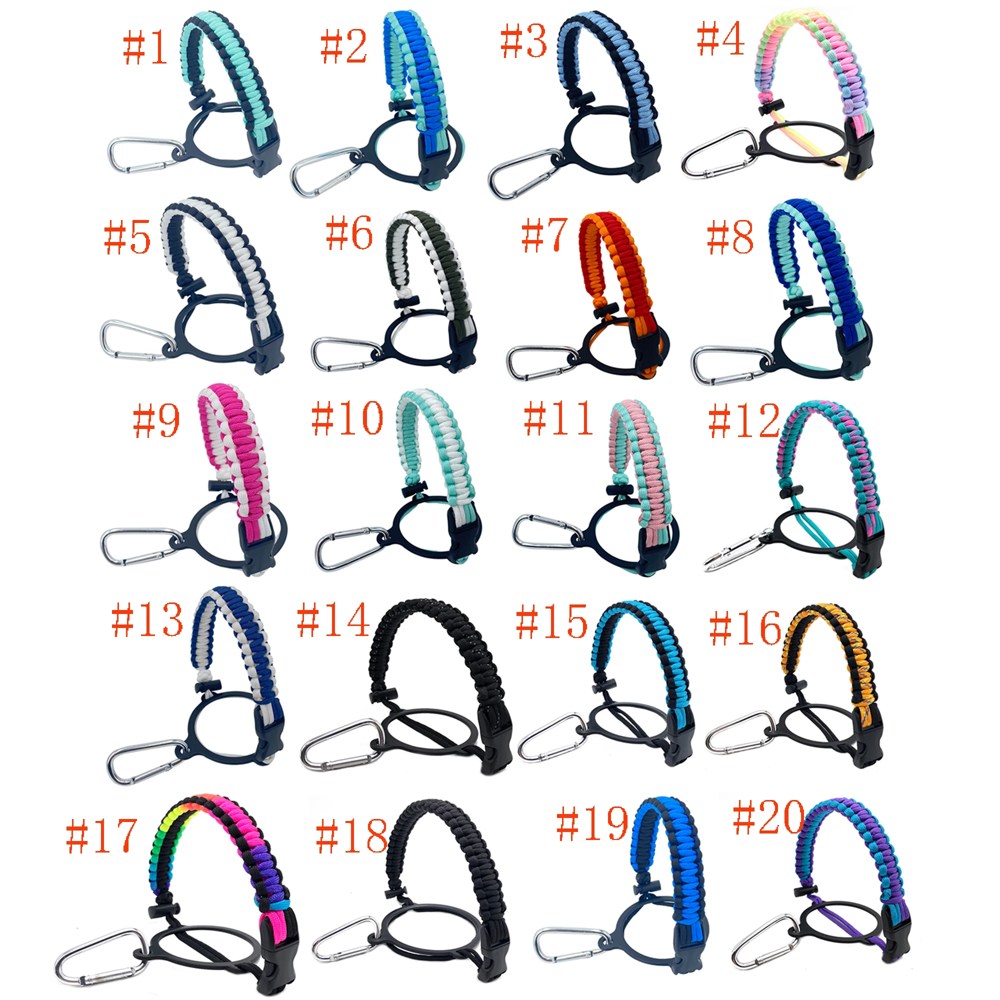 Camping Hiking 550 Paracord Water Bottle Handle Climbing Carabiner Buckle Hunting Wide Mouth Bottle Handle Strap