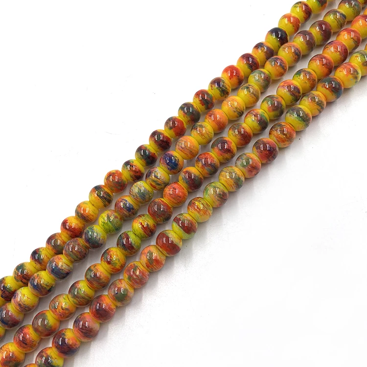 6mm 8mm 10mm round bead with hole landing wholesale glass picture beads yellow for making jewelry