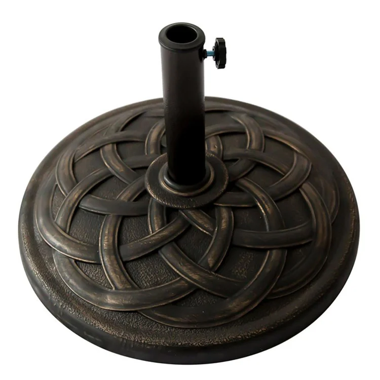 Outdoor Decorative Cast Stone Patio Umbrella Base Resin Heavy Duty Stand Brown Finish