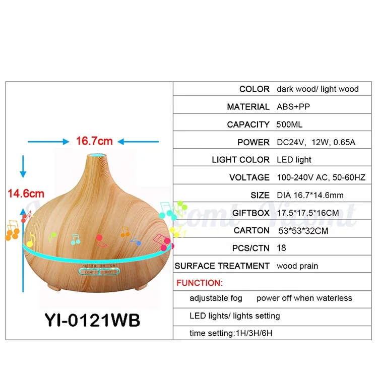 
best sellers 2020 Essential Oil Wood Grain Ultrasonic Air Humidifier Music Speaker Aroma Diffuser with LED Light 