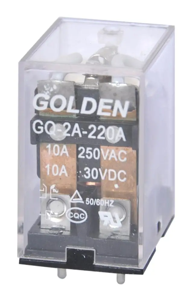 Golden 12V Relay 8 Terminal Pins 0.9W 1.2VA GQ-2A-12D Transparent Plastic Shell