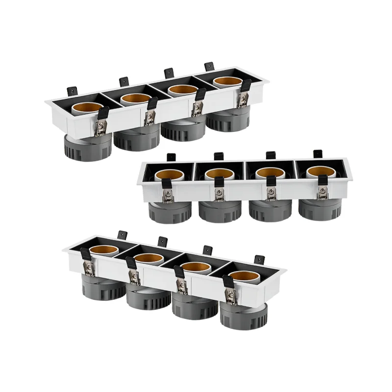 Multi Heads LED Recessed Downlight Single Double Heads 40W LED Linear Lighting Square LED Downlight Grille Light