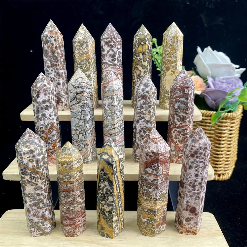 Wholesale Price Natural Crystal Stone Leopard Skin Jasper Crystal Tower For Spiritual Healing