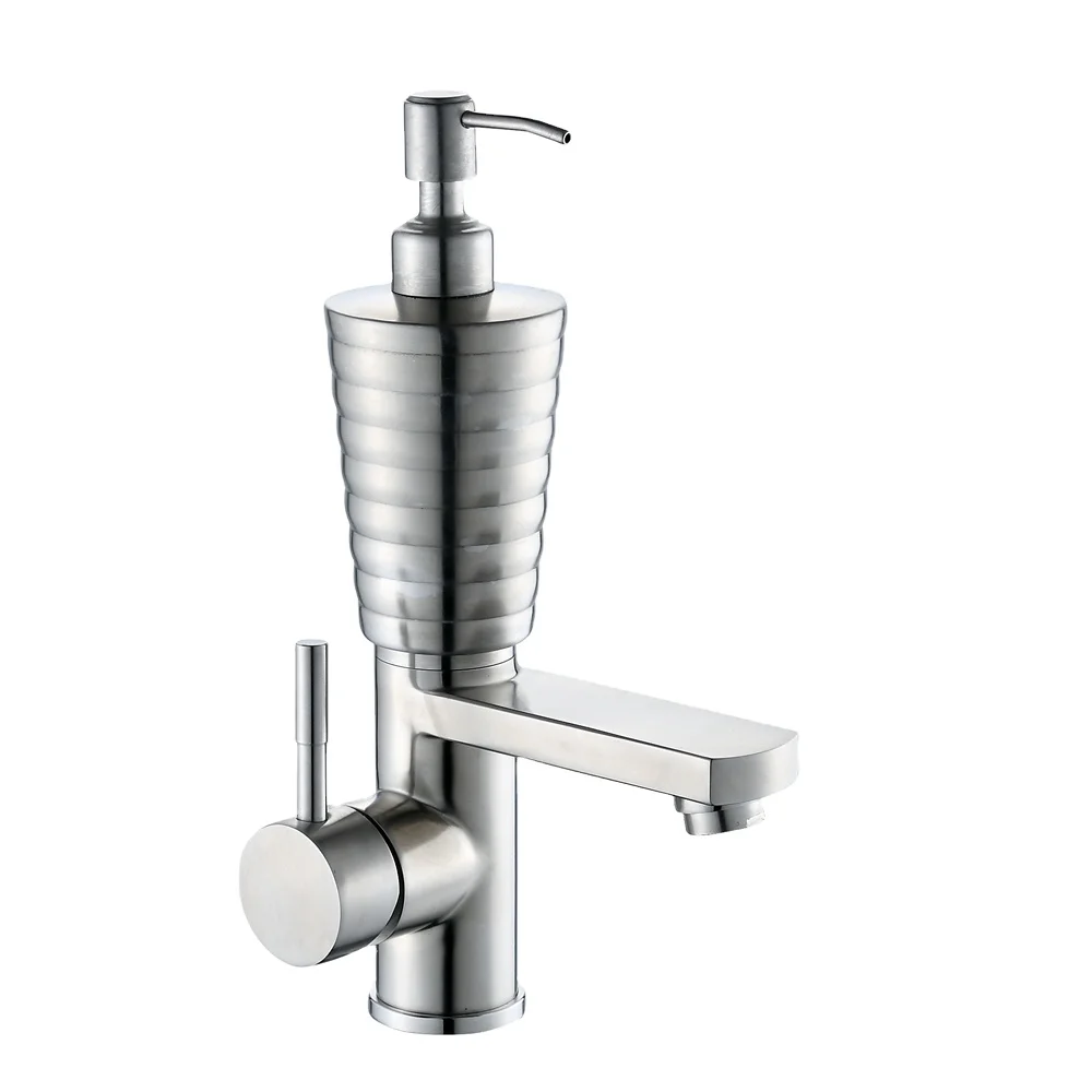 2021 new design of faucet stainless steel bathroom basin water tap with hand sanitizer bottle