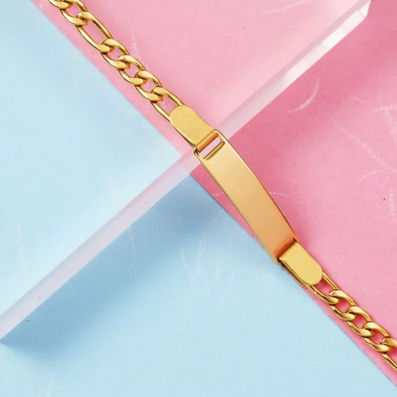 Stainless Steel Gold Plated Custom Engraved Boy Lil Girls Initial Name Bar Blank Baby Bracelet New Fashion Kids Bracelets