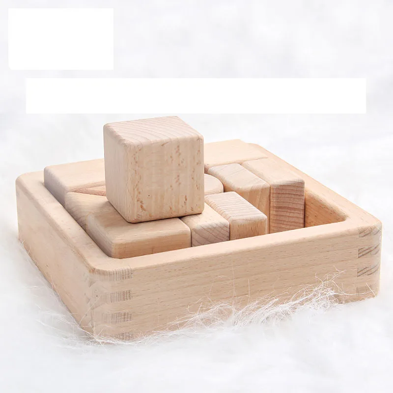wooden Montessori learning geometric solids shape cognition blocks Wooden Geometric building blocks