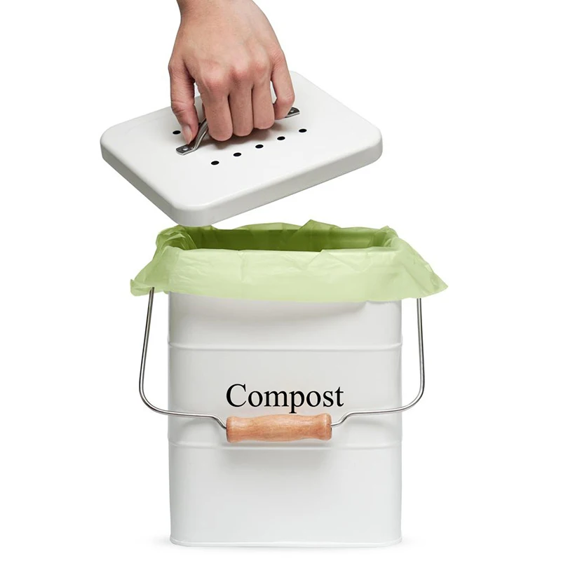 Indoor Garbage Kitchen Recycle Cabinet Vintage Kitchen Worktop Compost Waste Bin with Swing Handle